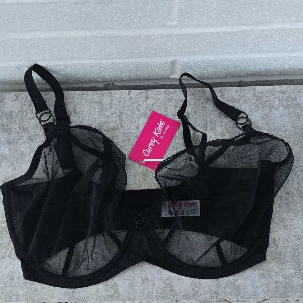 Curvy Kate Lifestyle Plunge Bra Mesh Sheer Underwired Black 36K Adjustable Strap